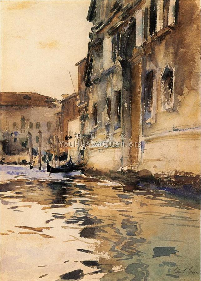 Venetian Canal, Palazzo Corner - 约翰·辛格·萨金特